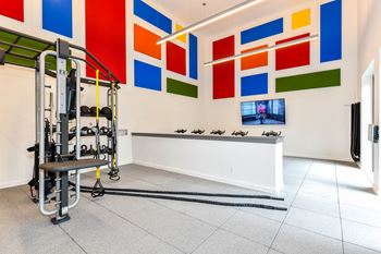 Fitness studio free weight training area 